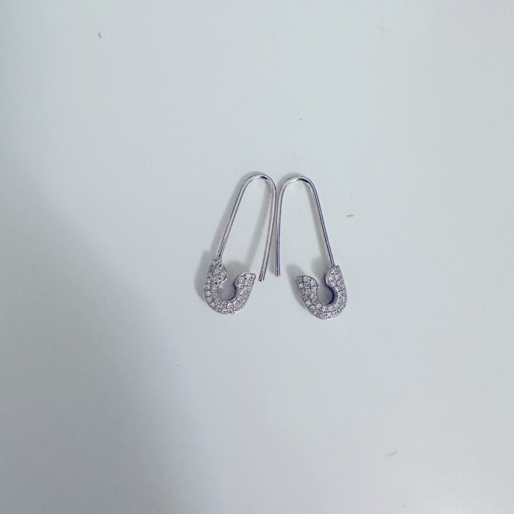 Saks 5th avenue white gold and diamond saftey pin earrings